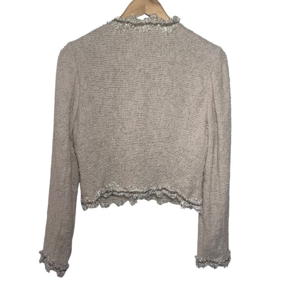 Beatrice Made in Italy Cardigan Women 8 Tweed Lace Bling Neck Coquette Ballet - Picture 2 of 8